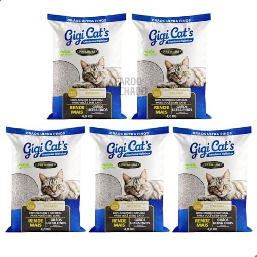 Kit 5 Areia Sanitária Higiênica para Gatos Bentonita Perfumada Gigi Cat's 20kg