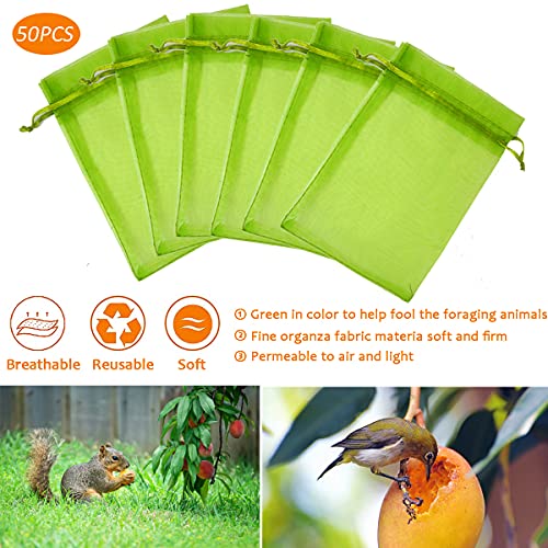 Miuezuth 50Pcs Fruit Protection Netting Bags For Fruit Trees, 16X11 Inch Garden Mesh Barrier Bags To Protect Plants From Pest Birds Squirrels, Fruit Cover Mesh Bag With Drawstring, Reusable, Green #TOP1
