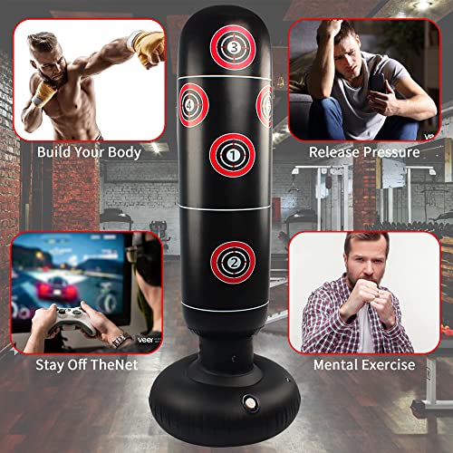 Sgaiwo Freestanding Punching Bags For Adults - Men Standing Boxing Bag Inflatable Kickboxing Bag 63" Heavy Punching Bag With Stand For Training Mma Muay Thai Fitness #TOP3