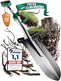 RASENKÖNIG Spaten mit Wurzelsäge Pro [Massivstahl] Wurzelspaten für die Gartenarbeit | mit 20 Sägezähnen, ergonomischem Griff & breiter Trittkante | Stabiler Gartenspaten für leichteres Graben