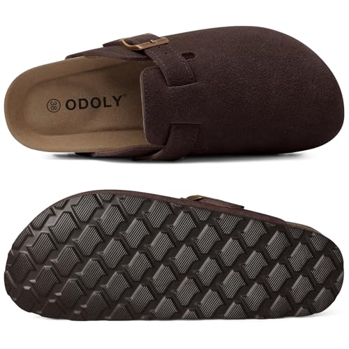 Image of ODOLY Genuine Suede Clogs for Women Men Soft Cork Footbed Leather Mules Comfort Potato Shoes with Arch Support