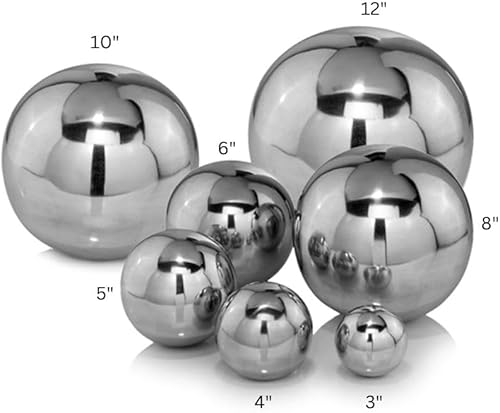 Miniatura 2 de Modern Day Accents 3295 Bola - Esfera pulida, aluminio plateado, relleno, orbes decorativos, decoración de pared moderna de mesa, bolas decorativas
