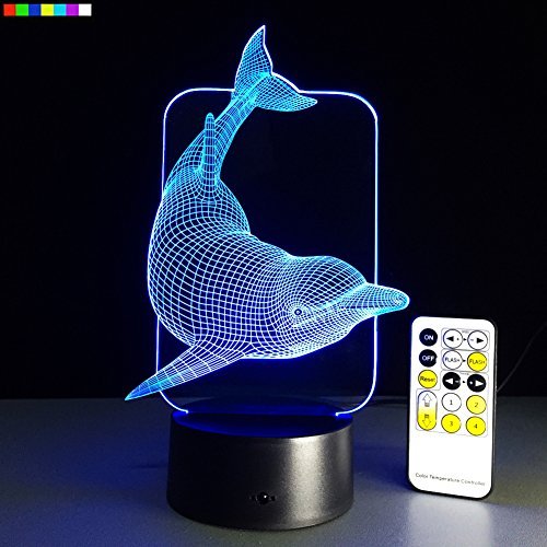Kids Night Light Animal Dolphin 7 Colors Change with Remote Control Gifts for Kids or Animal Lover Gift Ideas by Easuntec (Dolphin)