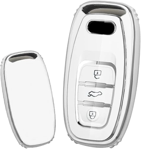 Miniatura 6 de ontto Funda para llave de automóvil compatible con Audi Q5 SQ5 Q3 Q7 Q8 A3 A4 A5 A6 A7 llavero inteligente sin llave con borde plateado negro