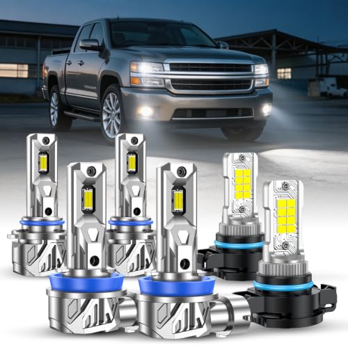 Marsauto 9005/HB3 H11/H8/H9 Light Bulbs Combo and 5202 LED Fog Light Bulbs, 92,000LM Bright 6500K 9005 H11 Bulbs Fit for 2007-2015 Chevy Silverado 1500, Chevy Silverado 2500 HD (2007-2019), Pack of 6