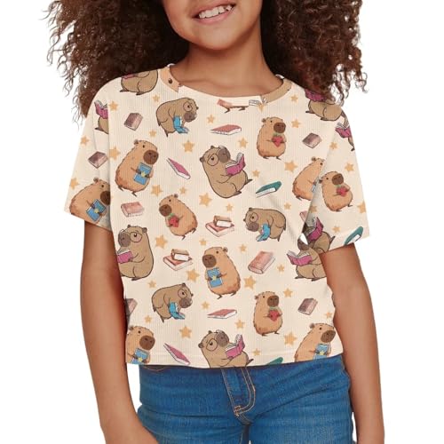 Image of Girls Crop Tees Crew Neck Casual Short Sleeve T Shirts Kids Loose Soft Comfortable Tees Blouses Shirt for Little Girl