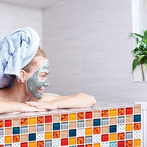 T-shin Tile Stickers,Mosaic Style Pack of 6 Mixed,Trendy Waterproof Wall Stickers Set,Traditional Vintage Transfer Art Decal For Kitchen Bathroom,(7.8x7.8 inches|20x20 cm) (Multi-Mos)
