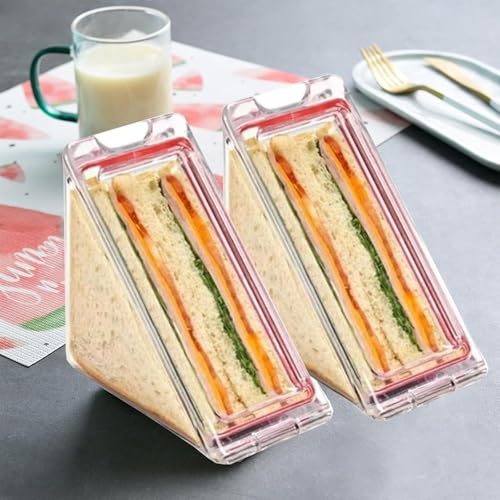 Trójkątny pojemnik na kanapki, akrylowe pudełko na lunch wielokrotnego użytku, bez BPA, przenośne pudełko do przechowywania, zmywalne, z pokrywkami, zestaw 3 szt