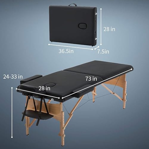 Miniatura 7 de Mesa de masaje, 2 camas de masaje dobladas 73 pulgadas de largo 28 pulgadas de ancho, cama de pestañas portátil de masaje, altura ajustable, salón