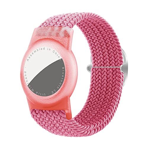 Dingfeiyu Nylon AirTag Wristband for Kids Anti-Lost & Anti-Scratch, Waterproof AirTag Holder Necklace for Kids (pink)