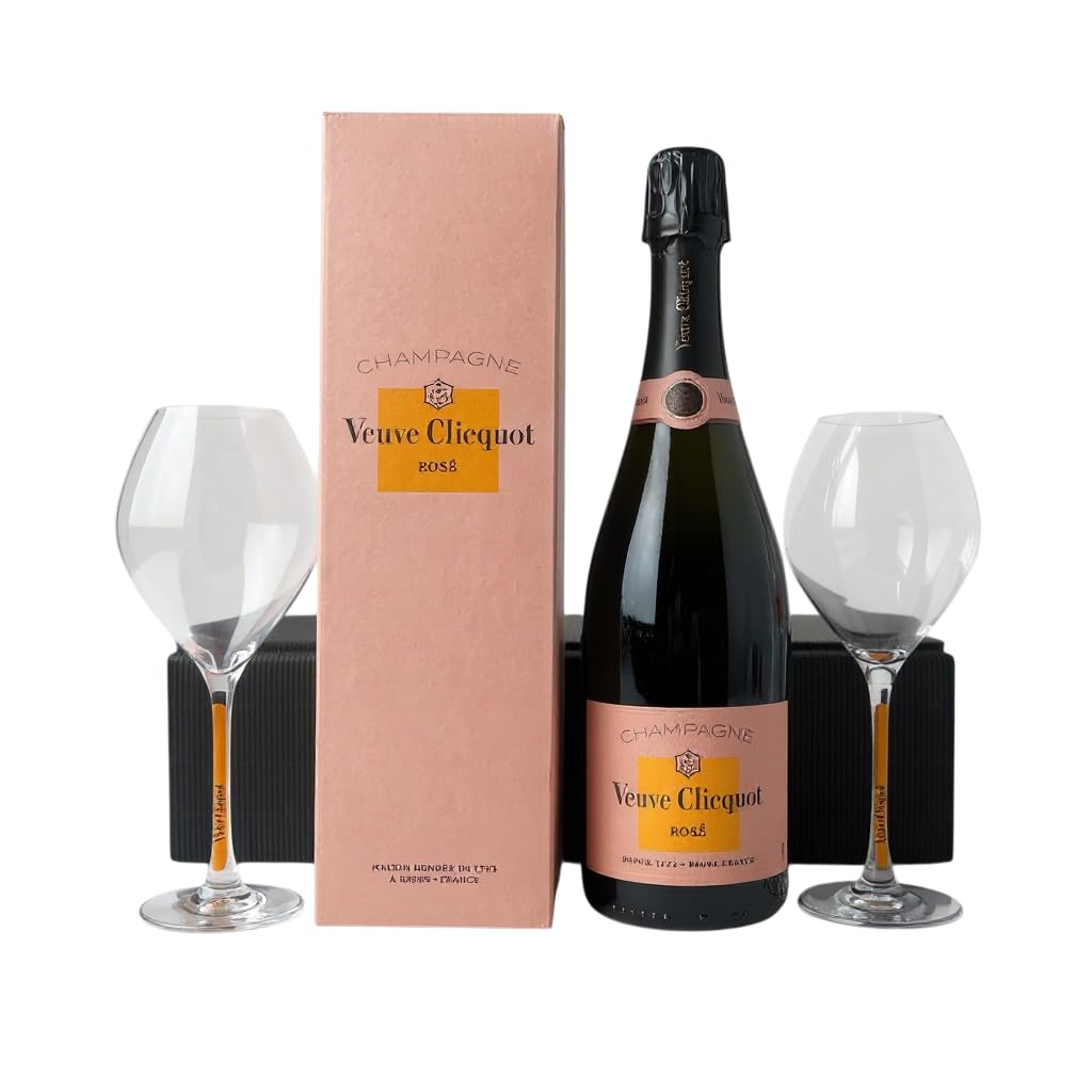 The Wine Guys Geschenkset Veuve Clicquot Rosé Champagner in edler Geschenkpackung (1 x 0,75 l) mit 2 original Veuve Gläsern (2x 0,1 l)