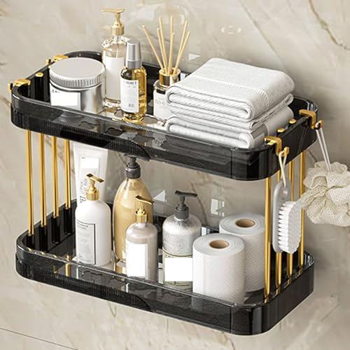 Modern Toilet Etagere - Estante de almacenamiento de aluminio + plástico para baño y inodoro, 2 niveles (negro, 2 capas)