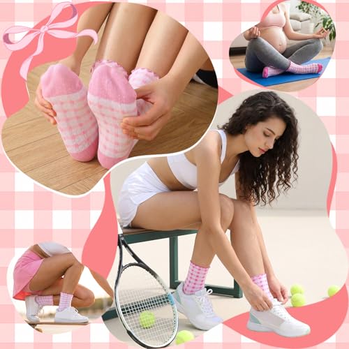 Image of 6 Pairs Women Ruffle Striped Frilly Socks, Cute Checkered Ankle Sock for Women Cotton Knit Casual Crew Socks