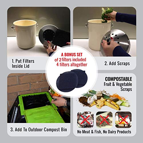 Countertop Compost Bin With Lid 1.3 Gallon Stainless Steel Compost Bucket, Compost Bin Kitchen, Trash Can, Small Compost Bin, Compost Pail For Kitchen Counter, Indoor Compost Bucket For Kitchen #TOP3