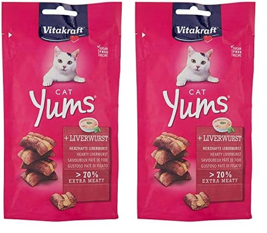 Vitakraft Cat YUMS, Katzensnack, mit herzhafter Leberwurst, extra fleischig, mit sichtbarer Füllung, im wiederverschließbaren Beutel (1x 40g) (Packung mit 2)