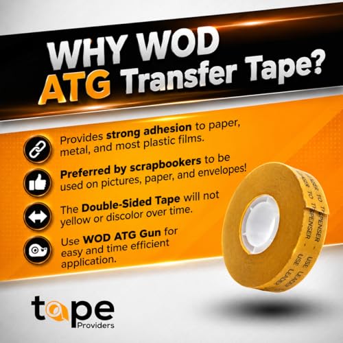 Image of WOD General Purpose ATG Tape, 3 /4 inch x 36 yds. (Set of 1 Roll) Adhesive Transfer Tape Glider Refill Rolls Clear Adhesive on Gold Liner (Acid Free) RWATG20