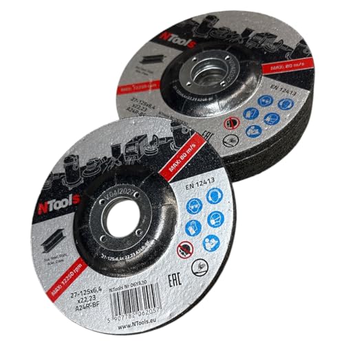 NTools SDSS Schleifbockscheibe 125 x 6 4 x 22 23 mm zum Schleifen von Stahl | Schleifscheiben für handgeführte Winkelschleifer | FEPA-Form 27 (abgesenkte Mitte) 6 4 mm dick | 5 Stück