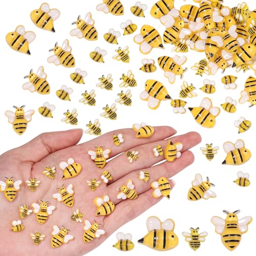 80 Pcs Resin Honey Bees for Crafting, Plastic Bumble Bee Decor for DIY Wreath Embellishments and Bee Themed Party Supplies