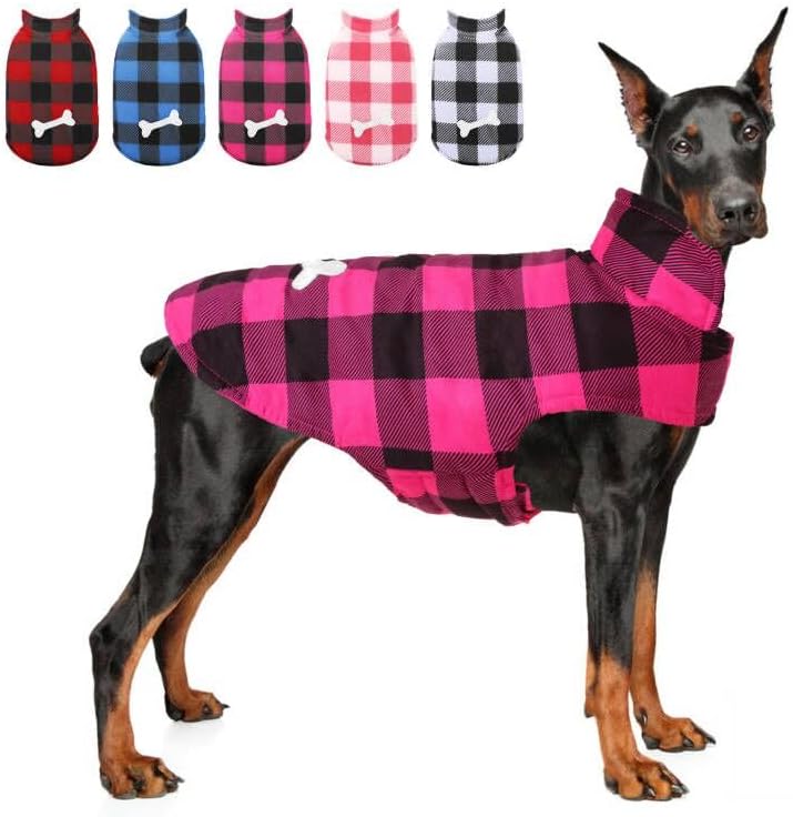 SUNFURA Plaid Dog Coat, Winter Dog Jacket Reversible Warm