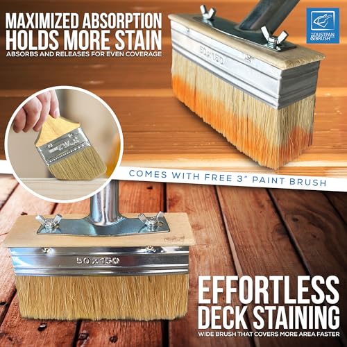 Decking Stain Brush Kit with Metal Handle for Decking Paint Stain Application with Extra Decking Brush Head and 3" Paint Brush 3 Decking Stain Brush Kit with Metal Handle for Decking Paint Stain Application with Extra Decking Brush Head and 3" Paint Brush - Image 3