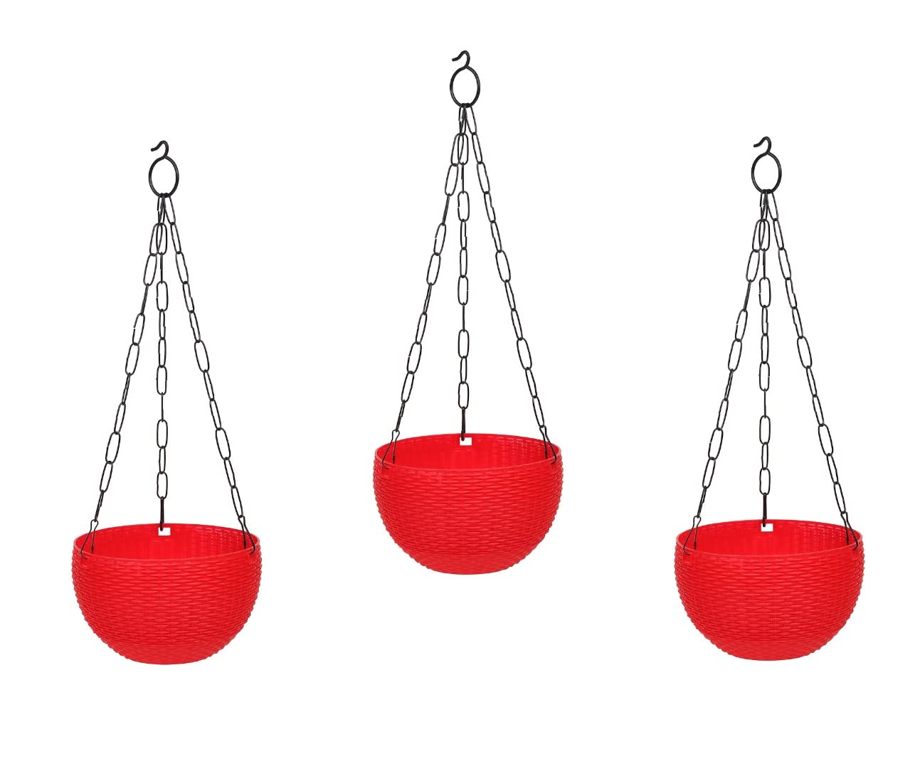 GTB Hanging PLANTERS Round Shape Garden Hanging Flower Port | Plastic Flower Pot | Hanging Planter | Metal Hanging Chain | Flower Pots for Home Garden Balcony Pack of 3 (RED) (B0C5T47BM4) Amazon Price History, Amazon Price Tracker