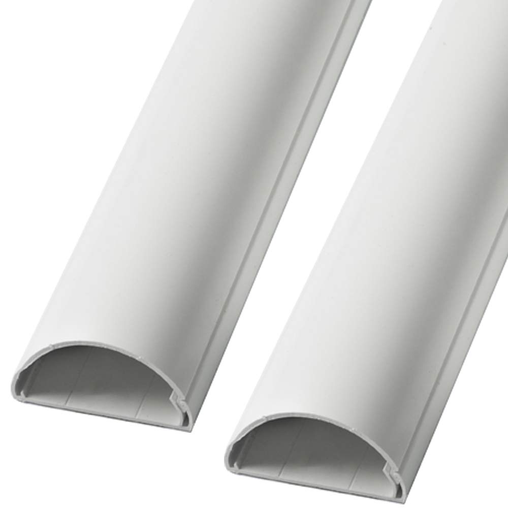 2m (2x 100cm) – 16mm x 8mm White Trunking | HALF ROUND Cable Conduit Cover | HDMI AV TV Ethernet & Speaker Wire Ducting | Wall Tidy Management | Self-Adhesive Backing EASY INSTALL | Neat Skirting Home