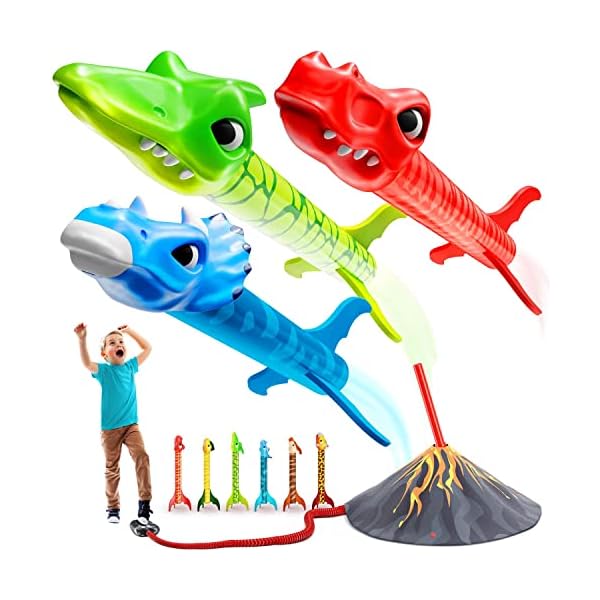 Dinosaur-Toy-Rocket-Launcher-for-Kids-6-Colorful-Dinos-Fun-Outdoor-Kids-Toys-for-Boys-Girls-Ages-2-3-4-5-6-8-Year-Old-ChristmasBirthday-Gift-Boy-Stomp-Rockets-Toy-Dino-kid-Gifts-Ages-3