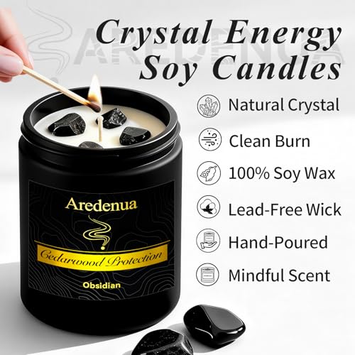 Image of Cedar Candle | Scented Candle Gifts for Women Men, Aromatherapy Candles with Crystals - 7oz Soy Candles for Home Scented - Birthday Gifts for Mom, Sister, Friends, Meditation, Yoga, Relaxation