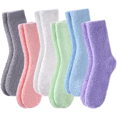 Image of LINEMIN Womens Fuzzy Socks Cozy Fluffy Winter Warm Slipper Socks Microfiber Soft Home Sleeping Socks