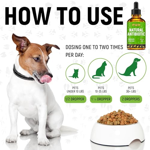 Dog Antibiotics for Infection, Coughs, UTIs, Allergies, Itching | Natural Antibiotics for Cats to Support Skin, Coat, & Digestion | for All Breeds & Ages | 2 oz