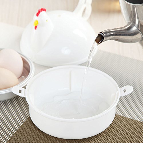 Jree Ash Microwave Egg Cooker, Plastic Egg Steamer With 4 Eggs Capacity, Functional Utility Kitchen Gadgets To Cook Soft And Hard Boiled Egg, Chicken Shape, White #TOP3