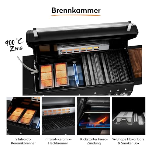 BURNHARD® Gasgrill 6-Brenner inkl. BACKBURNER, 900°C Infrarot-Keramikbrenner, Seitenkochfeld,...