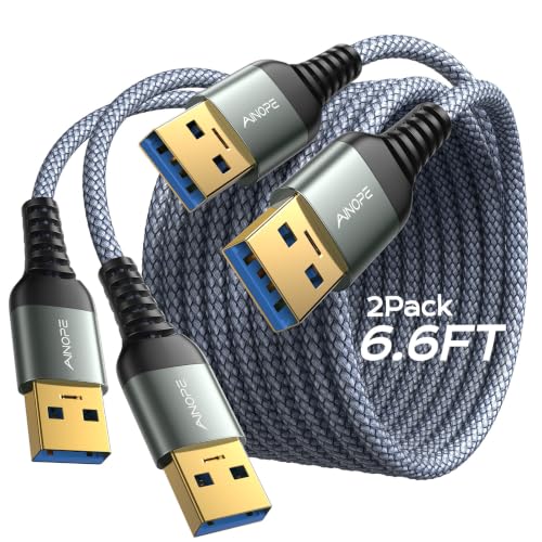 Image of AINOPE USB to USB Cable, 6.6FT*2Pack USB 3.0 A to A Male to Male Cable [Never Rupture] Double End Type A Cord for Data Transfer, Compatible with Hard Drive Enclosures, Laptop Cooler, KVM, DVD Player