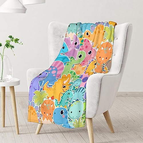 Dinosaur Blanket Gifts - 40"x50" Cute Throw for Girls & Boys - Colorful Soft Fuzzy Blankets for Bed, Couch & Living Room