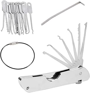 20 in1 Schlüssellochsperrer türöffnungswerkzeug schlüsseldecoder Lockpicking Set profi steinschleuder Vorhängeschloss für Anfänger und Profis（Silber）