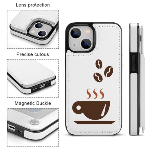 適用 iPhone14Pro用ケース 手帳型 コーヒー豆とホットコーヒー スマホケース カード収納 スタンド機能 アイフォン14Proケース 耐衝撃 PUレザー カバー 財布型 Case