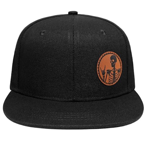 Image of Flat Brim Hats for Men - Gothic Style Skull Hat Leather Pattern - Hip-Hop Snapback Hat Skeleton Hats for Men