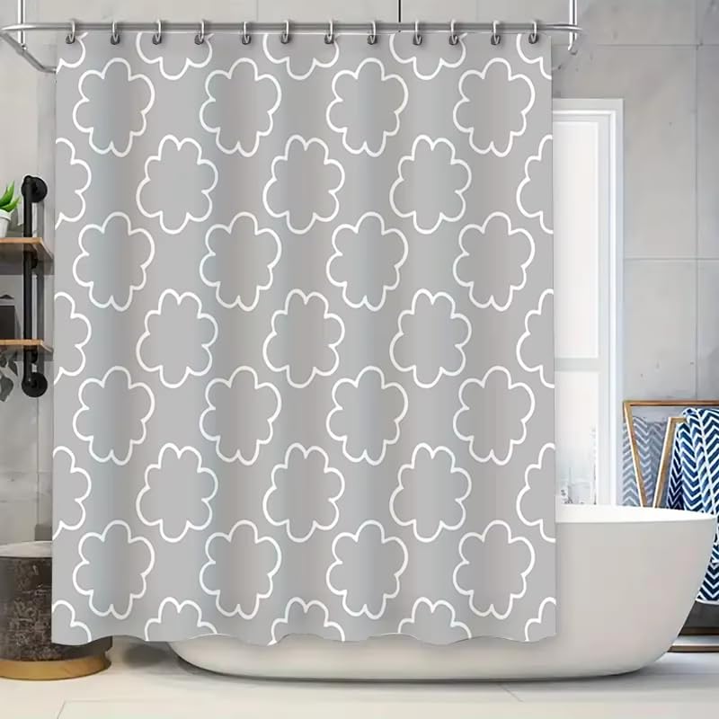 Rideau de douche salle de bain géométrique floral moderne avec anneaux inclus