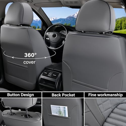 Image of Coverado Car Seat Covers Full Set, Leather Seat Covers for Cars, Automotive Seat Cover Car Accessories Universal Fit for Most Cars SUV Trucks(Gray)