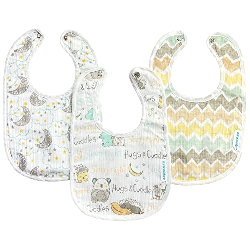 Image of abracadabra Muslin Bibs with Adjustable Snap Button Closure, Super Absorbent, Soft, Comfortable & Lightweight, Set of 3 - Sleepy Friends