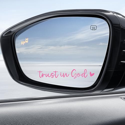 Image of 2 PCS Trust in God Rearview Mirror Sticker, Vinyl Automotive Rear View Mirror Stickers and Decals for Vehicles, Christian Bible Verse Stickers, Cute Car Accessories for Women (Pink)