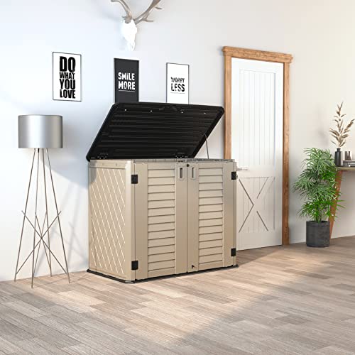 Image of HOMSPARK Storage Shed Weather Resistance, Multi-Purpose Outdoor Storage Cabinet for Backyards and Patios, Horizontal Storage Shed for Lawnmower, Patio Accessories (Coffee, Large - 26 cu.ft)