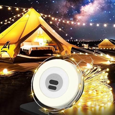 Camping String Light, 32.8FT Rechargeable Waterproof LED Hanging Light for Outdoor CampingTent Garden Party Festival Decorating Cover