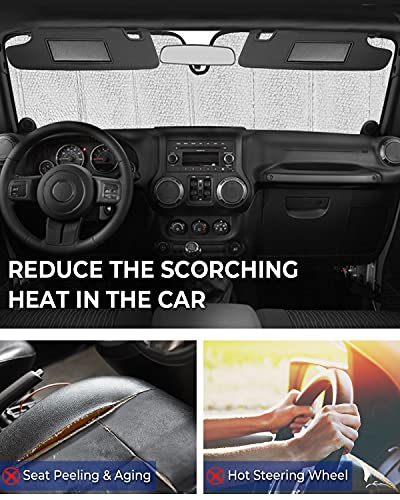 Upgraded Windshield Sunshade Compatible With Wrangler Jk Tj, Qmparts Foldable Sun Visor Windshield Blocks Uv Rays, Window Sun Shade Shield Protector Compatible With Wrangler Jku 1996-2018 2/4 Doors #TOP4