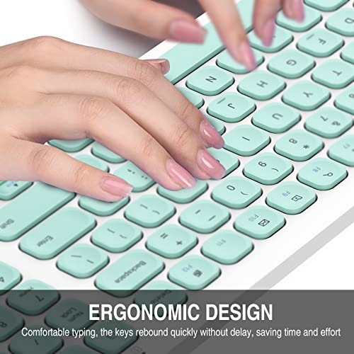 Wireless Keyboard Mouse Combo, Cimetech Compact Full Size Wireless Keyboard And Mouse Set Less Noise Keys 2.4G Ultra-Thin Sleek Design For Windows, Computer, Pc, Notebook, Laptop - (Aqua Green) #TOP4