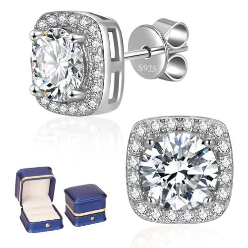 Moissanite Earrings for Women Men, 1ct-4ct DEF Color Moissanite Stud Earrings，925 Sterling Silver earrings, Safety Friction Back