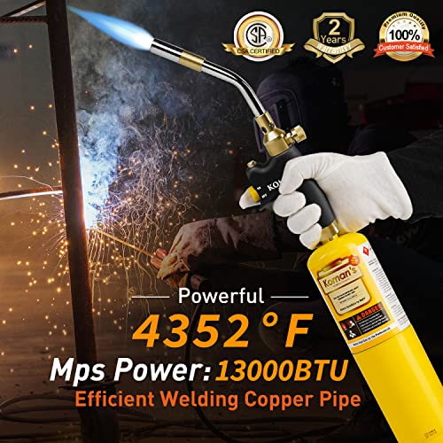 Koman Propane Torch Head,Trigger Start Mapp Gas Torch Kit With Self Ignition, Welding Torch Head By Mapp, Map/Pro,For Soldering,Brazing,Stripping Paint,Cooking(Csa Certified) #TOP3