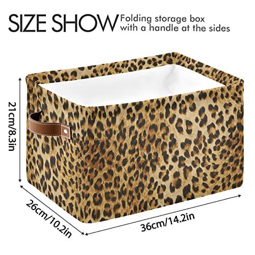 Leopard Print Storage Bin Animal Canvas Toys Storage Basket Bin Large Storage Cube Box Collapsible With Handles For Home Office Bedroom Closet Shelves，1 Pc #TOP2