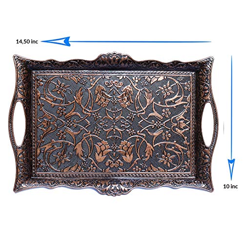 Alisveristime Turkish Ottoman Coffee Tea Beverage Serving Square Tray (Copper) #TOP2