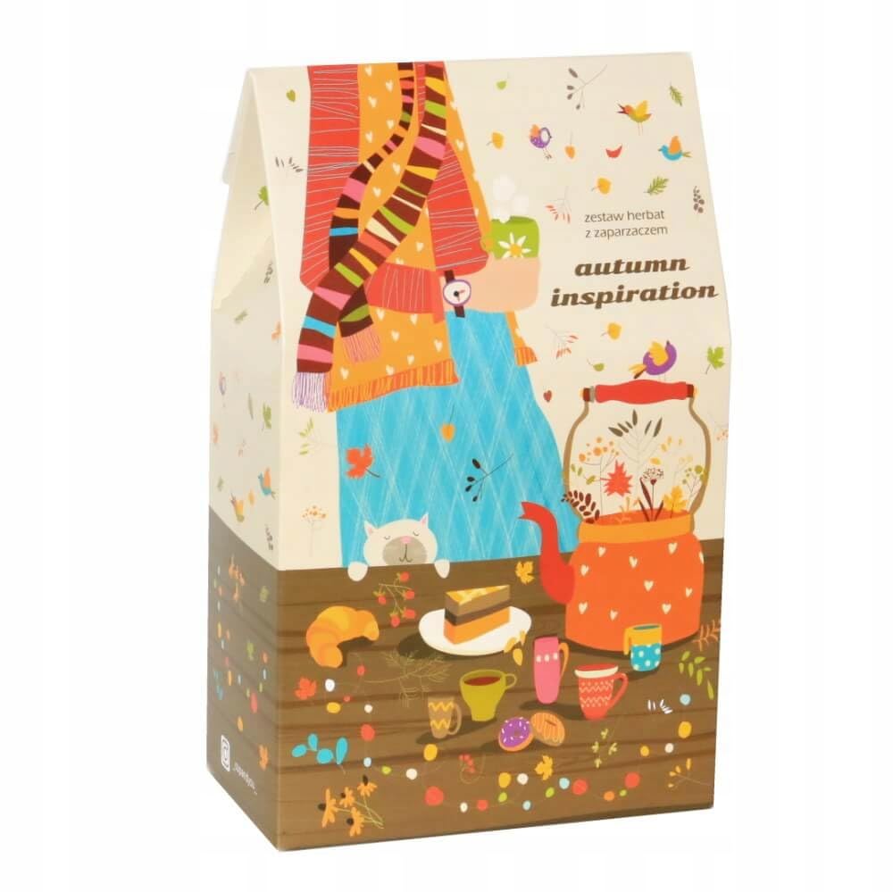 Jesienny BOX prezentowy - zestaw herbat sypanych z zaparzem świeca sojowa zapachowa #JESIENIARA herbata AUTUMN INSPIRATION na prezent upominek